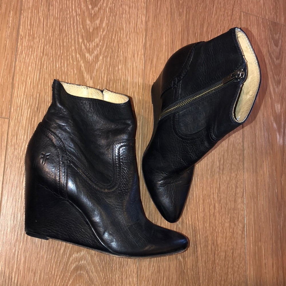 Frye leather wedge booties